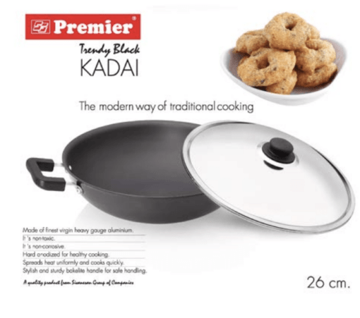 Premier Trendy Black Non Stick Kadai with SS Lid 26cm Code-129041 - Image 3